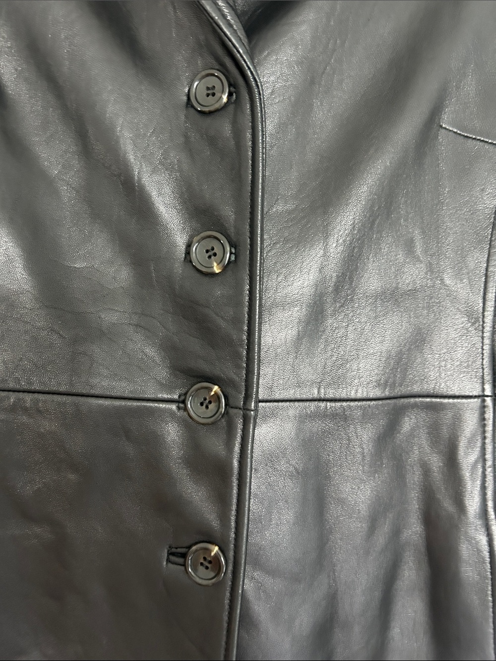 AM.STUDIO Women's Black Leather Button-Front Coat - Size PM - Picture 5 of 6